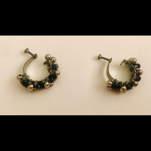 Screw Back Earrings Silver Color & Black Beads Handmade by Artist Original Owner
